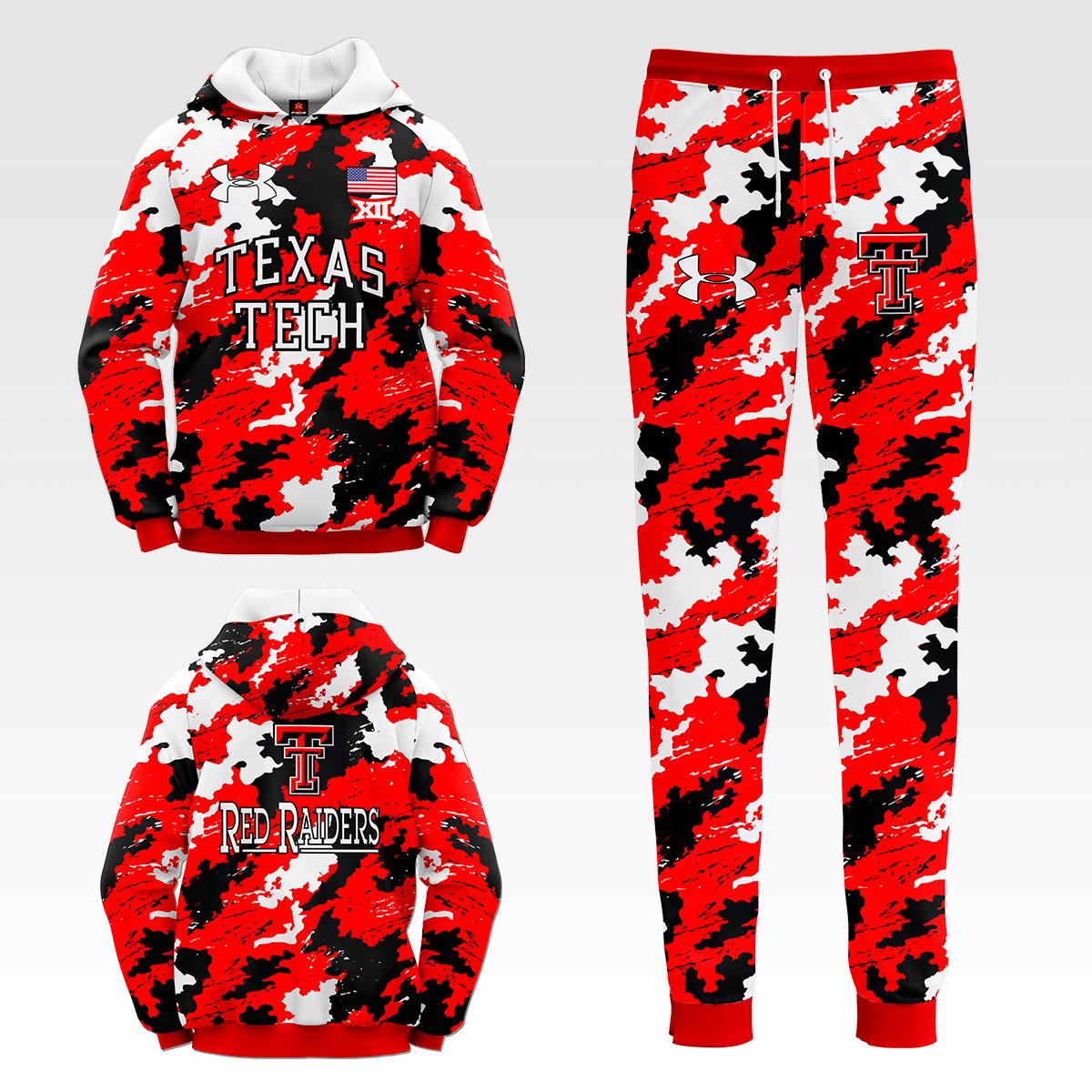Texas Tech Red Raiders NCAA Camo Tracksuit Hoodie And Sweatpants