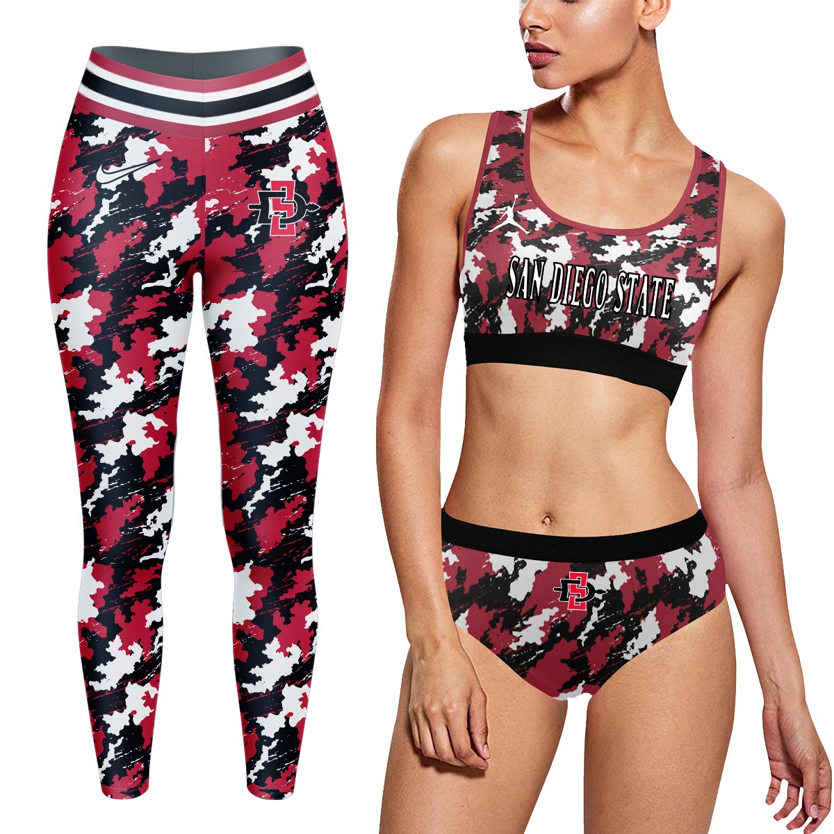 San Diego State Aztecs Workout Fitness 3 Pcs Camo Leggings and Bra Set