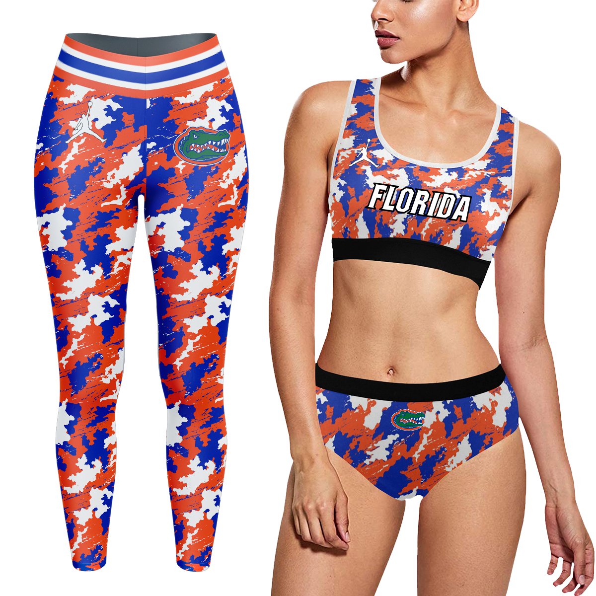 Florida Gators Workout Fitness 3 Pcs Camo Leggings and Bra Set