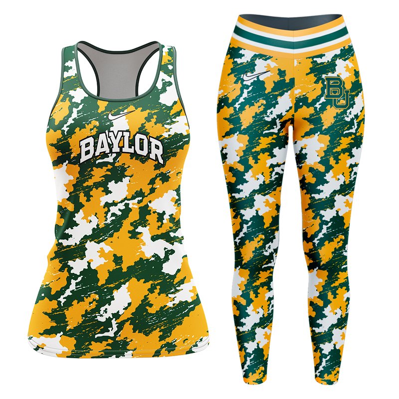 Baylor Bears Women's Racerback Tank Tops Leggings Camo Set