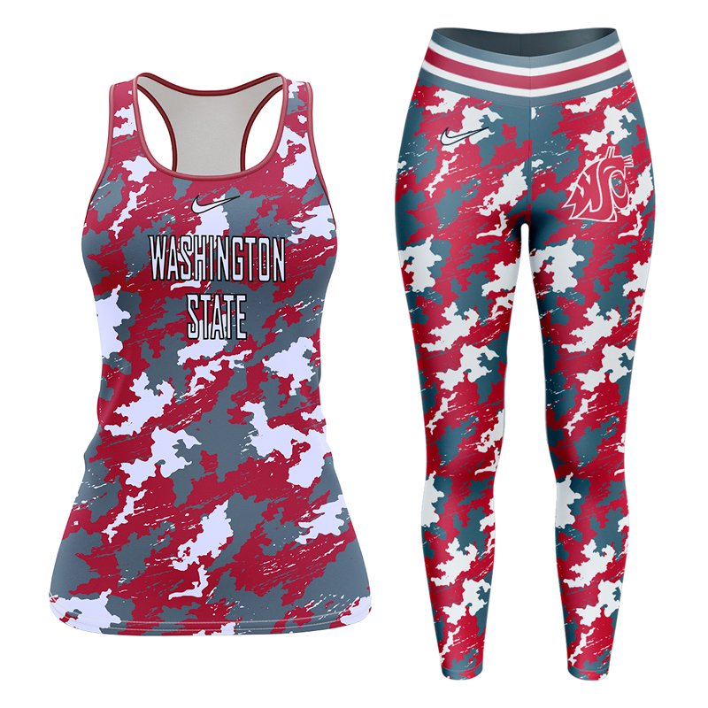 Washington State Cougars Women's Racerback Tank Tops Leggings Camo Set