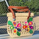 Beautiful Palm fiber Handbag with Flower Embellishments
