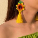 Beaded Sunflower Earrings/Huichol/With Tassel/Hand-made