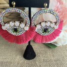 Beautiful Hand-Made Evil Eye Earrings with Rhinestones and Tassel
