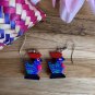 Mexican Hand-Made "Gallinita" (Hen) Alebrije Earrings in Small Palm Box - Blue