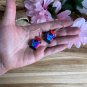 Mexican Hand-Made "Gallinita" (Hen) Alebrije Earrings in Small Palm Box - Blue