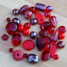 Assorted Large Ruby Red Glass Beads Mix