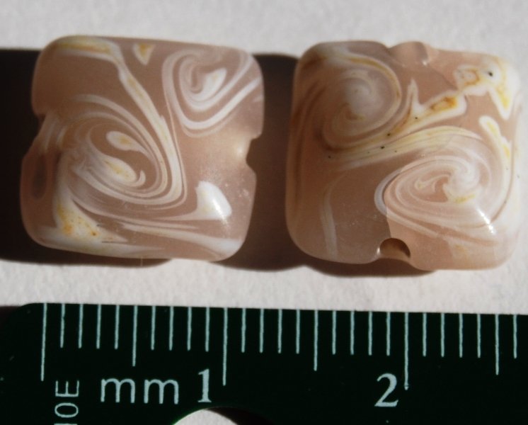 Pink Glass Pale Sherbet Swirl 10mm Chiclet Beads Square