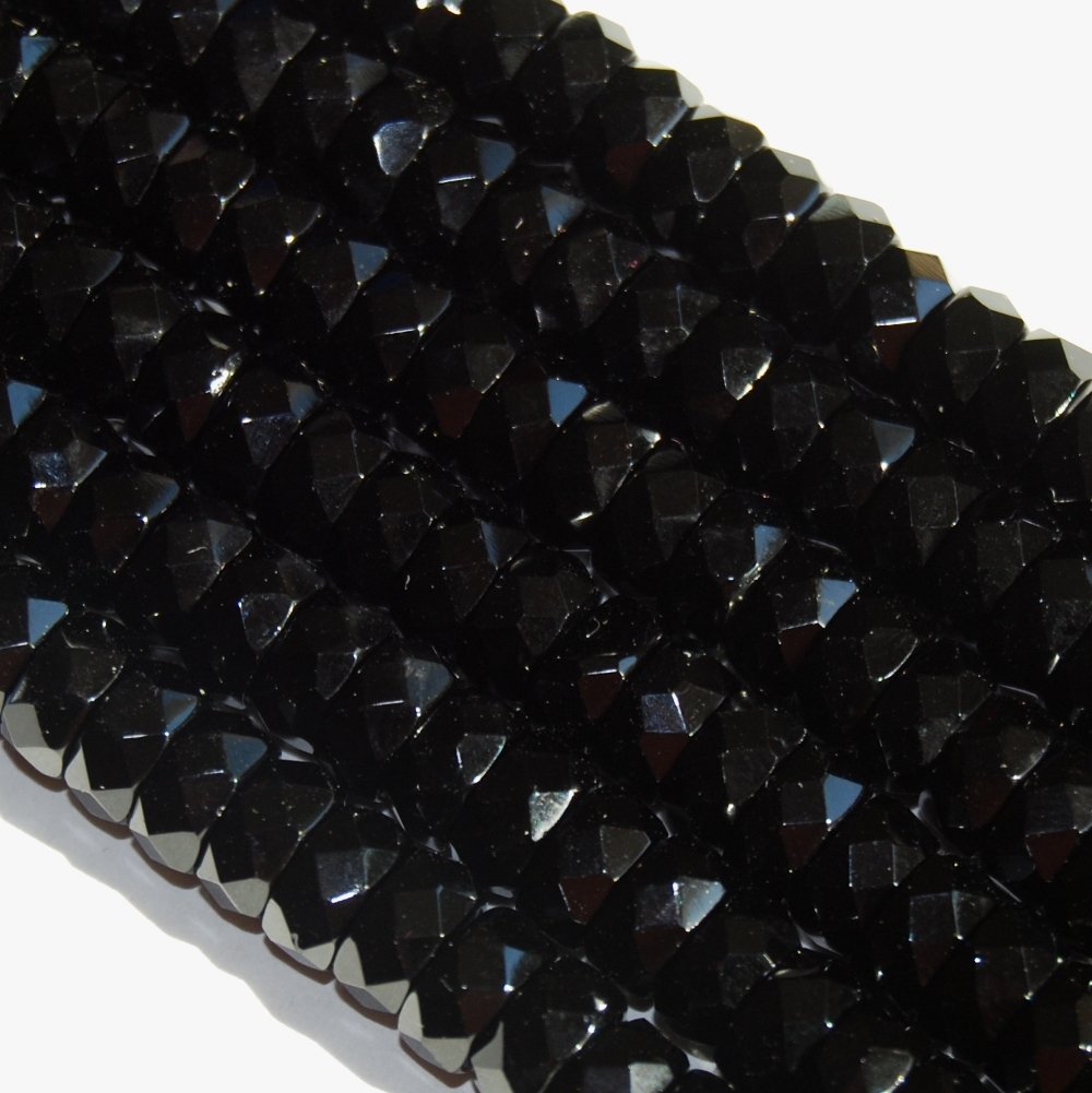 Czech glass Opaque Black fire-polished 8x4mm Faceted Rondelle 16-inch strand Qty 1