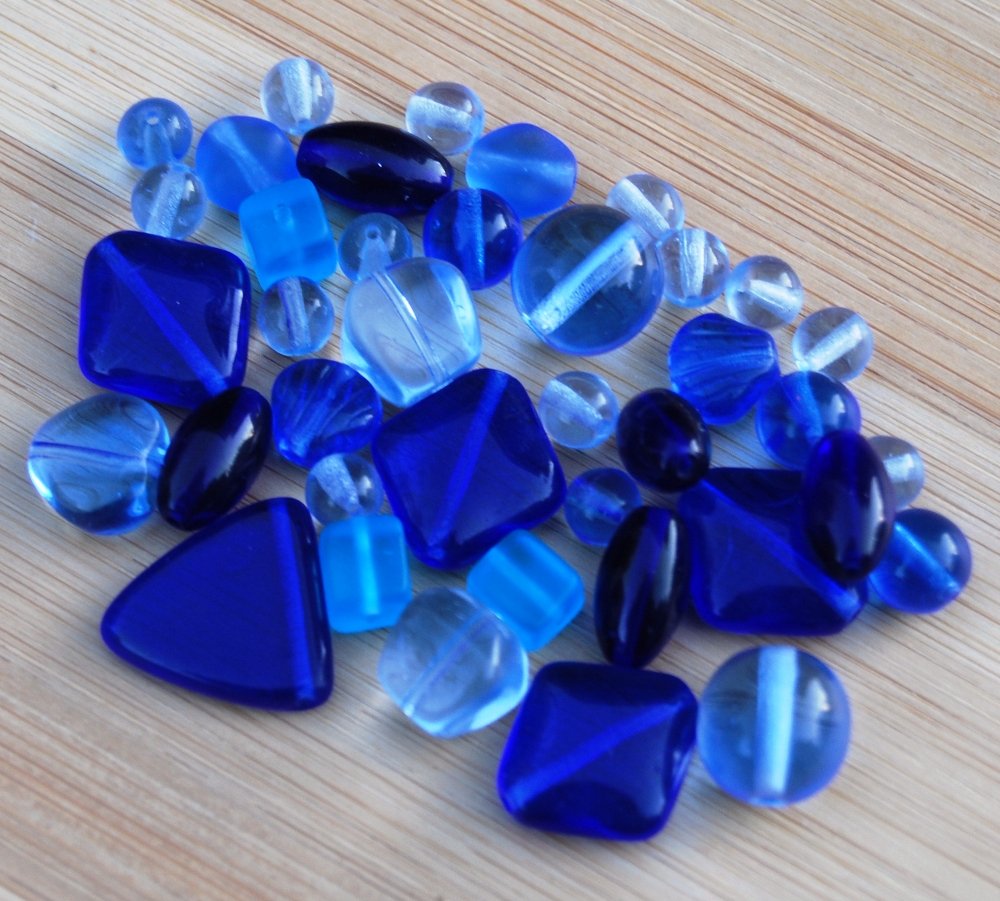 Cobalt Blue Czech Glass Beads Mix Assorted Shapes