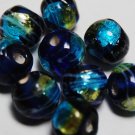 Blue Aqua Yellow Foil Art Glass Beads 8mm Qty 9