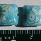Aqua Blue Glass Pale Sherbet Swirl 10mm Chiclet Beads Square