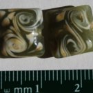 Olive Green Glass Pale Sherbet Swirl 10mm Chiclet Beads Square