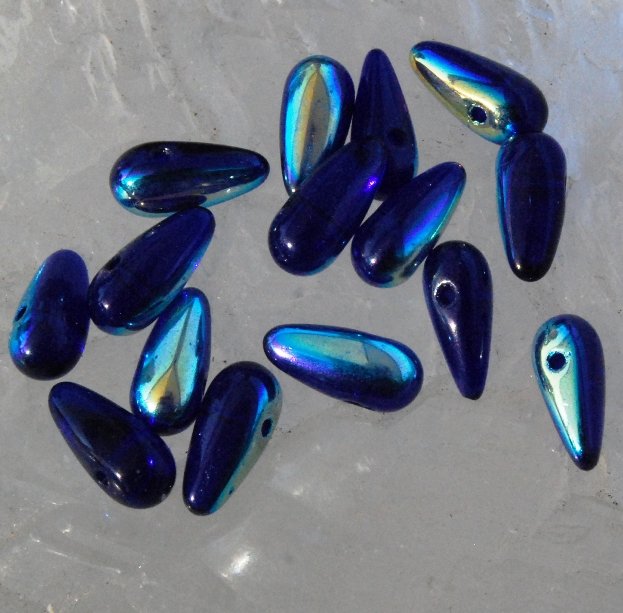 Cobalt Blue Beads Irridescent Tooth Beads 1/2 AB Glass 10mm Qty 15