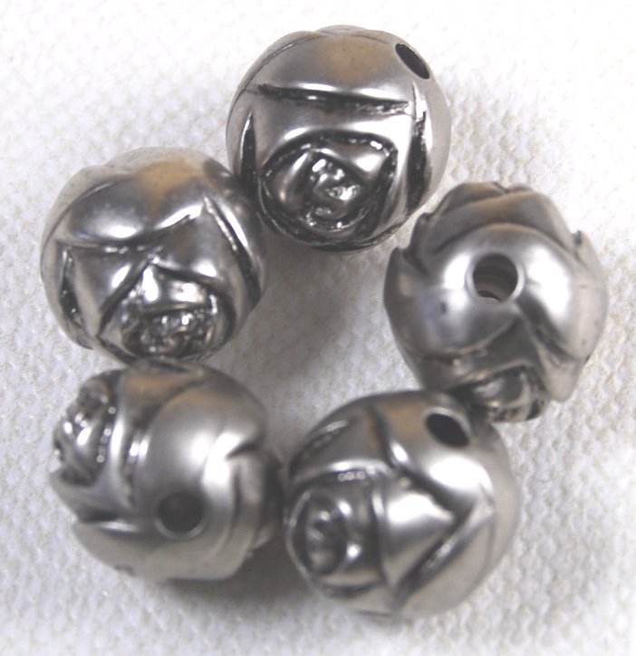 Rose Silverplated Beads 9mm Qty 5