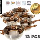 Stainless Stee Cookware Set Pots Sauce Pans Frying Pan Set 12 Pieces, Silver