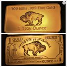 1 Ounce 100 MILLLS GOLD BUFFALO BARS .999 FINE 24K