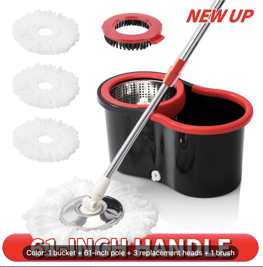 360&Acirc;&deg; Rotating Spin Mop And Bucket Set with Wringer, Includes 3 Microfiber Mop Refill Heads