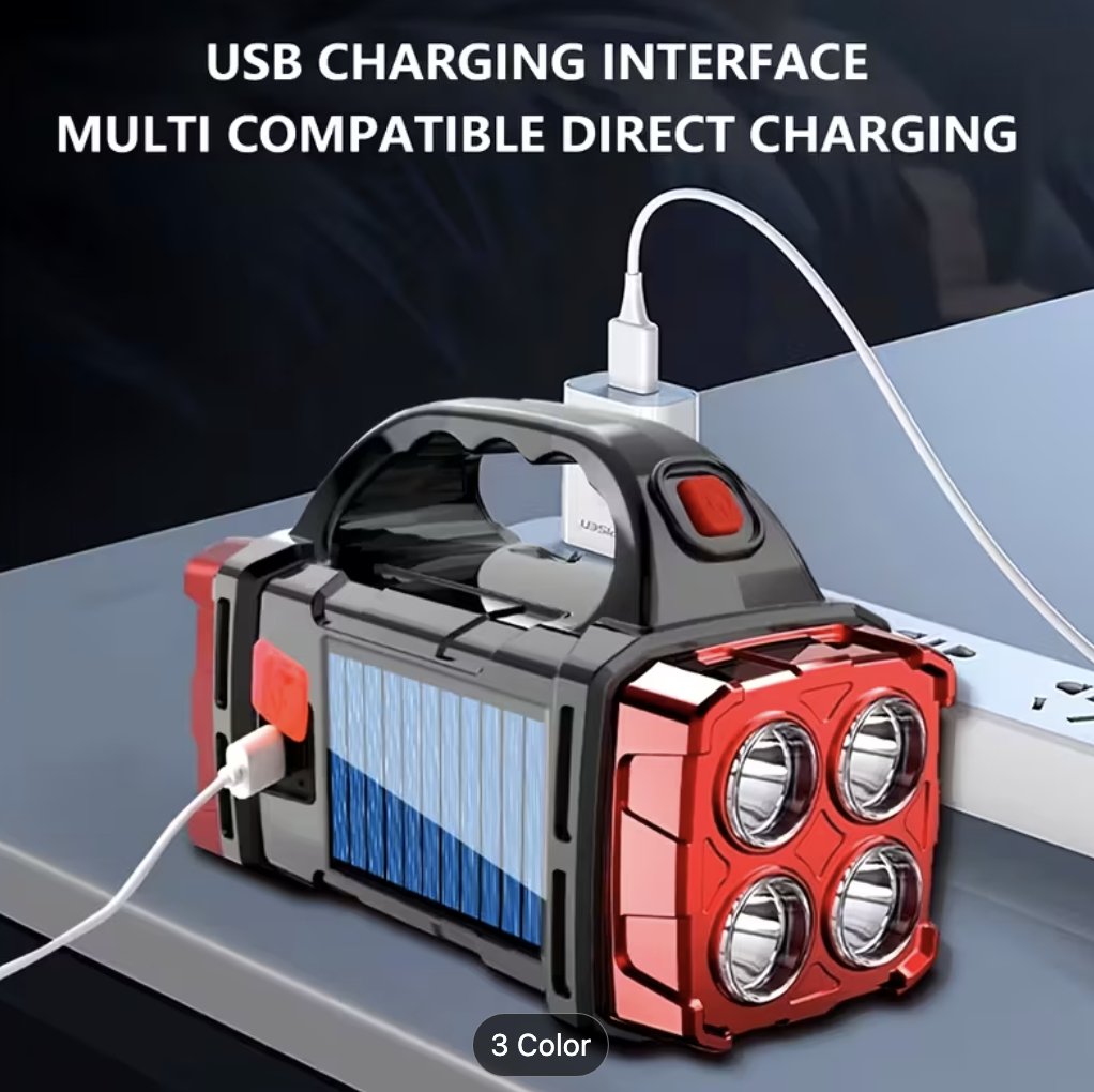 Solar USB Rechargeable LED Lantern Flashlight 1800mAh Battery