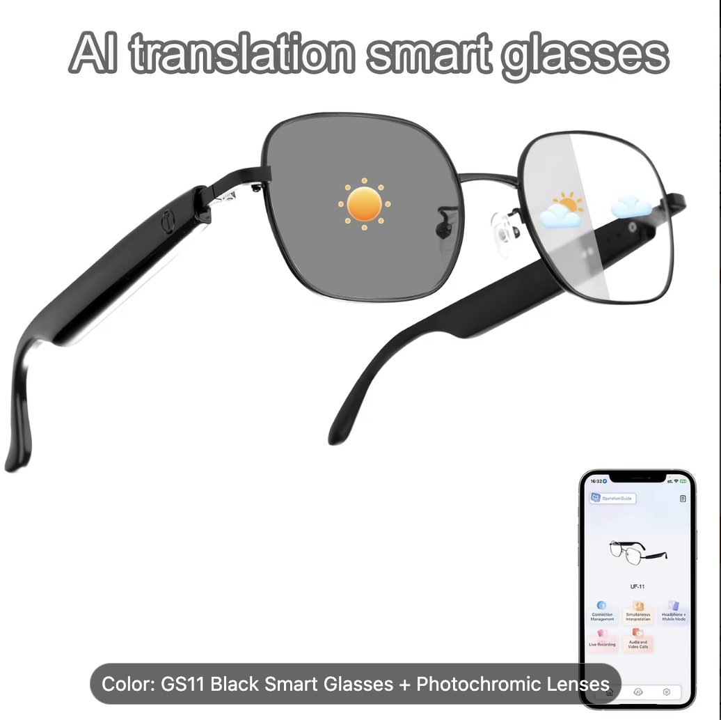 AI Smart Glasses GS11 Black Smart Glasses + Photochromic Lenses