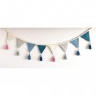 Gray green fabric bunting banner, pennant bunting, linen bunting flags with tassels, birthday banner