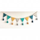 Green gray mustard fabric flag banner, linen pennant bunting flags for baby room