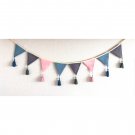 Blue gray pink fabric flag banner, linen pennant bunting flags for baby room