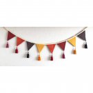Brown mustard terracotta fabric bunting banner, linen bunting flags with tassels