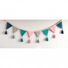 Colorful fabric flag banner, gray green pink linen pennant flag garland, baby boy  nursery bunting