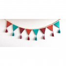 Green terracotta cloth banner, fabric bunting banner, linen bunting flags with tassels