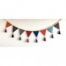 Rust blue gray cloth banner, wall hanging bunting banner, fabric flag bunting banner