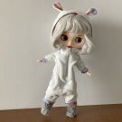 Blythe doll clothes, jumpsuit for Blythe doll, white fleece jumpsuit with headband