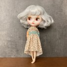 Blythe doll clothes, floral print dress with different color sleeves for Blythe