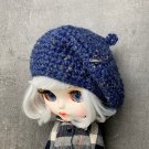 Blythe doll clothes, blue crocheted beret.