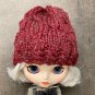 Blythe doll clothes, burgundy knitted hat.