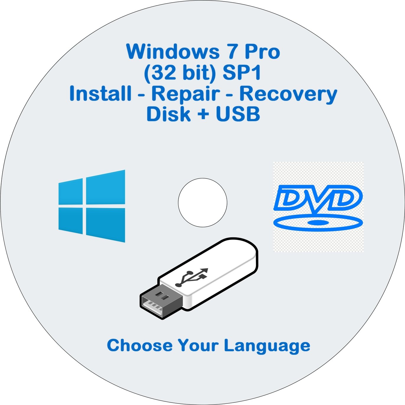 Windows 7 Pro Install Disk + USB 32 Bit