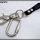 Keychain in engraved black leather, extra luxury carabiner and spring key hook, 12 cm, gift idea