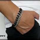 Double chain bracelet in gourmet link, black diamond and silver laminated, aluminum - Italyhere