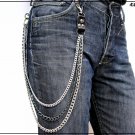 Chain for trousers and jeans, triple chain, attachment in vegetable tanned cowhide leather, 76 cm