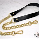 Shoulder strap for bag in black leatherette 2 cm. with chain and carabiners, gold finishes