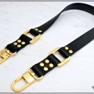 Bag handle, double face black leatherette with gold square rings and luxury carabiners - 60 cm.