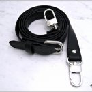 Shoulder strap for bag, adjustable black leatherette, 105/120 cm. silver color finishes.