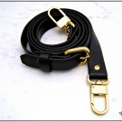 Shoulder strap for bag, adjustable black leatherette, 105/120 cm. gold color finishes.