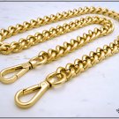 Bag chain, thick curb link with luxury carabiners, gold color, 14 mm wide, available in 11 sizes