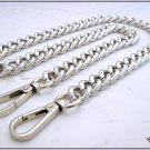Bag chain, thick curb link with luxury carabiners, silver color, 14 mm wide, available in 11 sizes