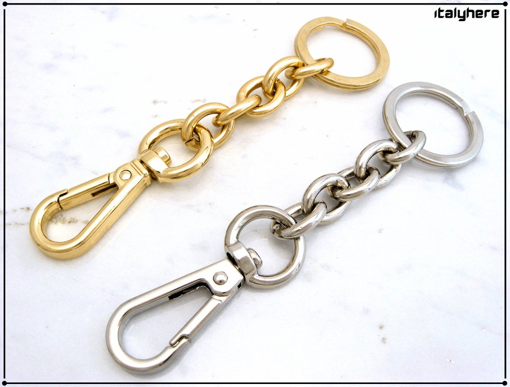 Keyring with chain and carabiner, 11.5 cm, available in gold or silver color