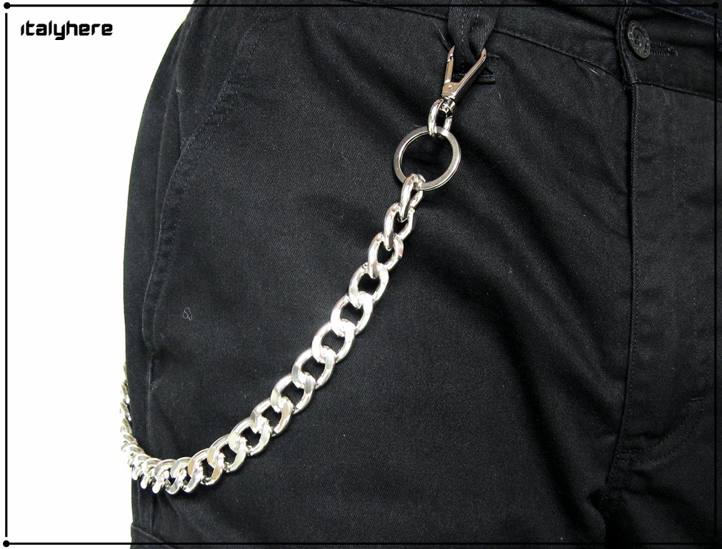Key chain for men's trousers, faceted silver aluminum 55 cm