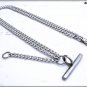 Pocket watch chain, double chain curb model with pendant, carabiner or T-bar, cm. 35
