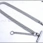 Pocket watch chain, double chain curb model with pendant, carabiner or T-bar, cm. 35