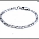 Unisex bracelet, stainless steel chain, flat figaro link, silver color, 4.5 mm wide, gift idea